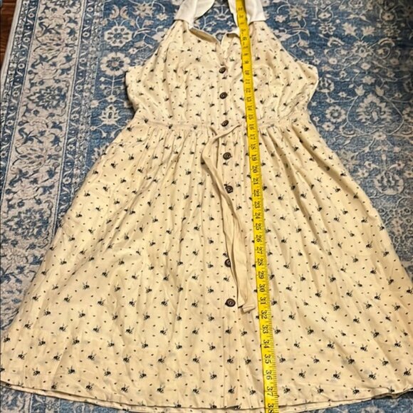 Anthropologie Maeve Honeyed Life Bee Print Pockets Cream Sleeveless Shirt Dress - Picture 10 of 12